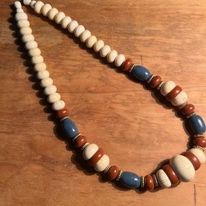 Bohemian Blue/Brown/Cream Vintage Necklace 21 inches